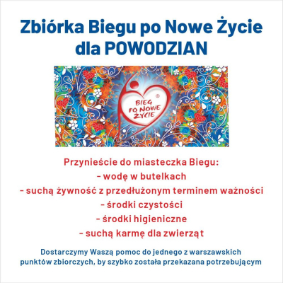 Plakat - Bieg po Nowe Życie dla powodzian, zbiórka dla powodzian