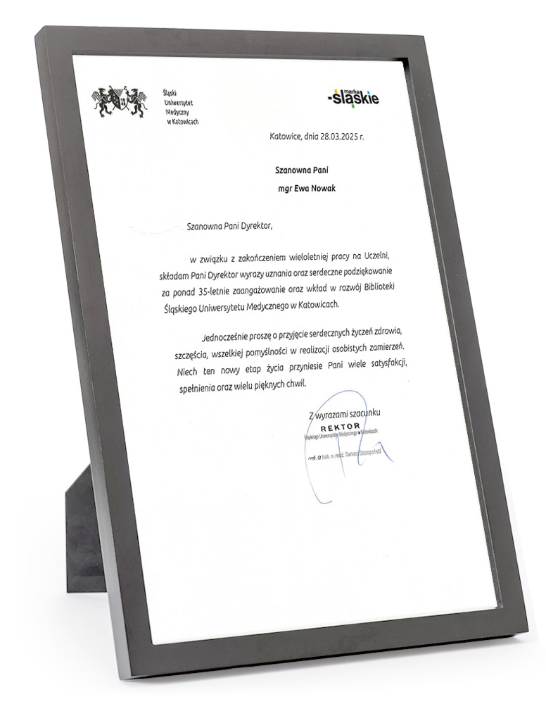 Specjalne podziękowania przygotowane przez Rektora SUM prof. dr hab. n. med. Tomasza Szczepańskiego